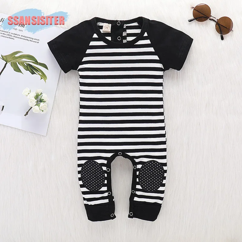 Newborn Baby Boys Rompers Striped Patchwork Cute Jumpsuit Summer Short