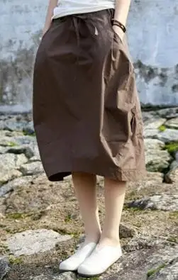 Весенняя и летняя юбка-фонарик размера плюс, черная и кофейная хлопковая Осенняя юбка, Женская винтажная повседневная юбка-бутон S, M, L
