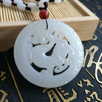 

Natural White Afghanistan Stone Pendant Necklace Carved Hollow out Chinese Dragon Pendant Necklace Gift for Men's Stone Jewelry