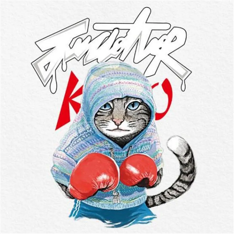 

Boxing cats pvc patch deal with it iron on transfers for clothing heat transfer patches for clothes men t-shirt 3d stickers