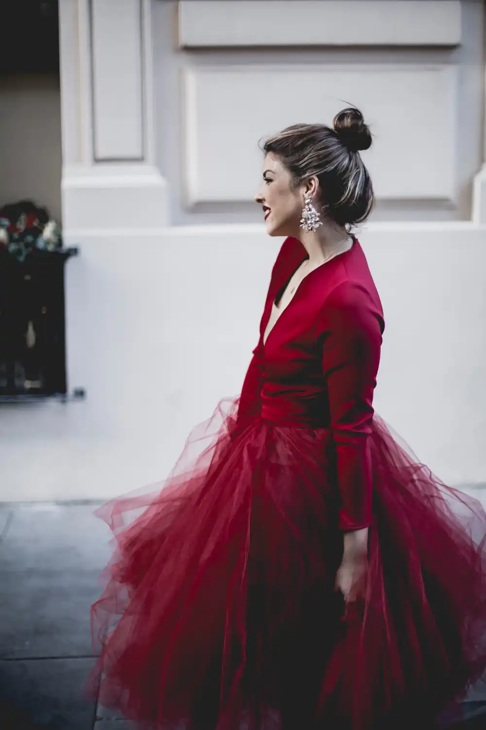 burgundy tulle skirt outfit