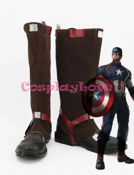 

Newest Custom Made Movie Red Captain America 3 The First Avenger Steve Rogers Cosplay Shoes Long Boots For Halloween