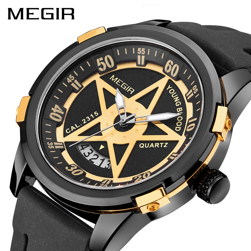 

Star Dial NEW Fashion Casual MEGIR Brand Waterproof Quartz Watch Men Military Silicone Sport Watches Man Clock Relogio Masculino