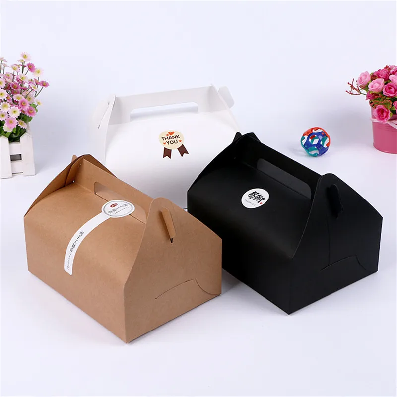 

20*15*8cm Large kraft paper cake box with handle portable Ecofriendly Kraft Box Kraft Paper cake food Packing Box