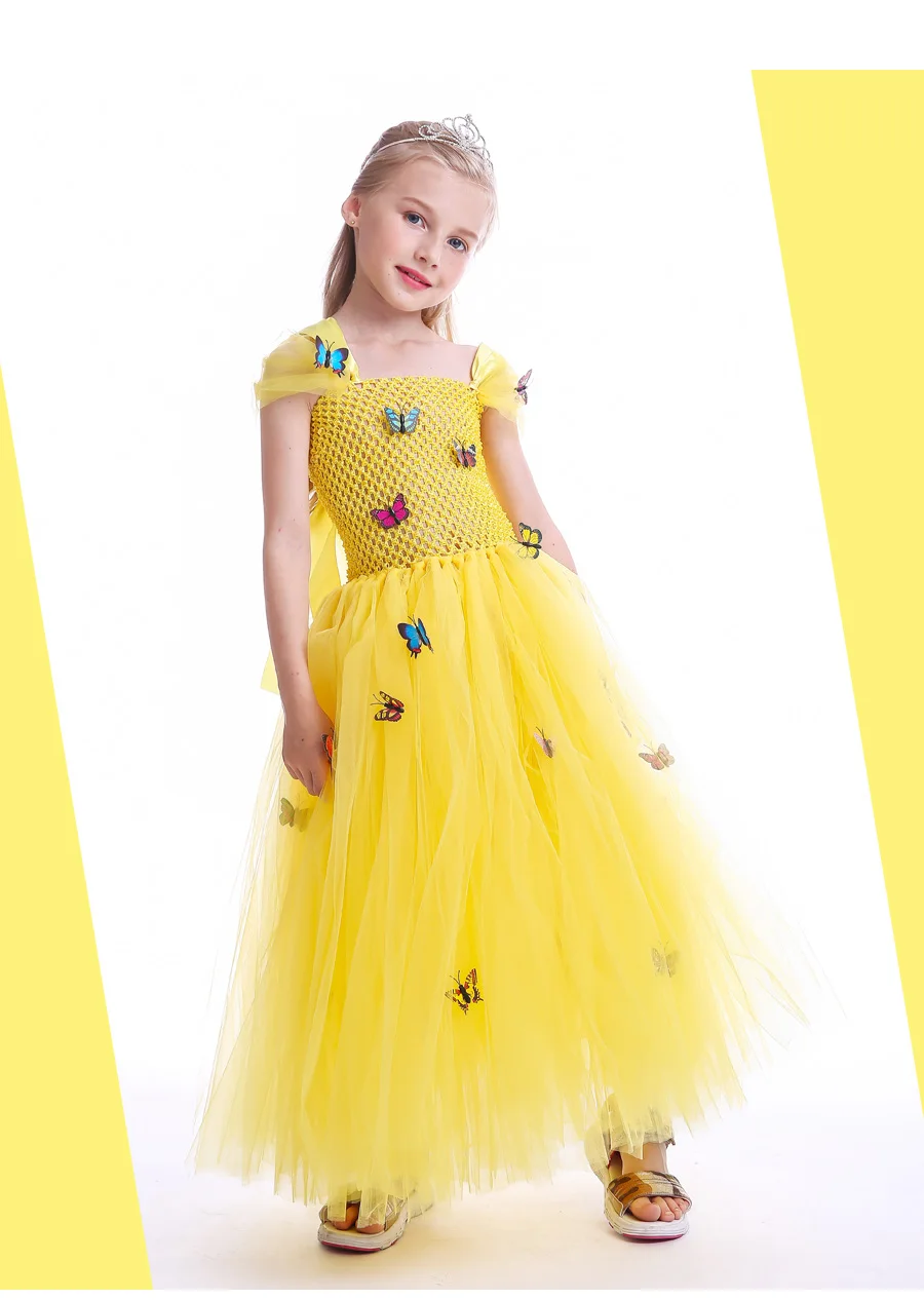 Princess Belle Girls Tutu Dress Beauty and The Beast Yellow Belle Cosplay Ball Gown Kids Party Carnival Halloween Costumes (2)