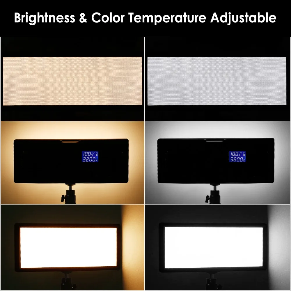 Neewer, 2 упаковки, супер тонкий светодиодный светильник для видеосъемки с подставкой, светильник для фотосъемки, 3200 K-5600 K, двухцветный светодиодный светильник с регулируемой яркостью