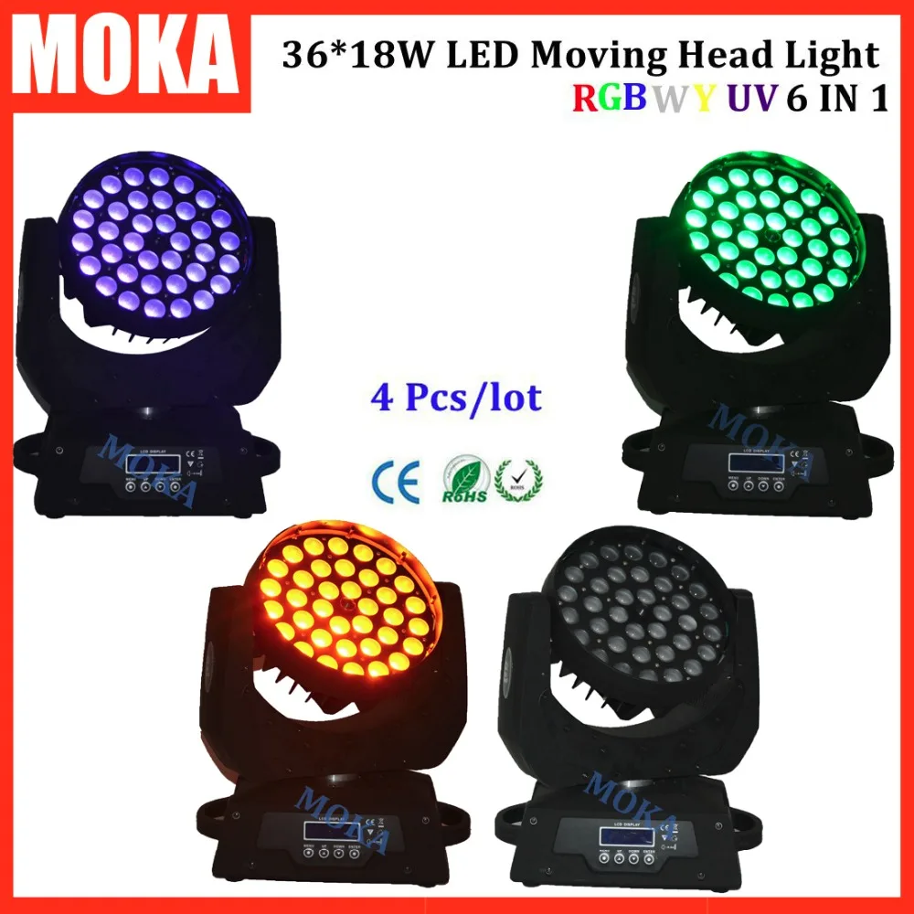 4 шт./лот горячая распродажа в 1 чехол + led moving head wash 36*18 Вт rgbwy uv 6 Луч light dmx для диско dj