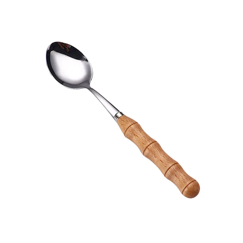 1PC Creative Bamboo Wooden Handle Stainless Steel Upscale Cutlery Fork Spoon Kitchen Tool Utensilio De Cozinha Criativos 40JUL83