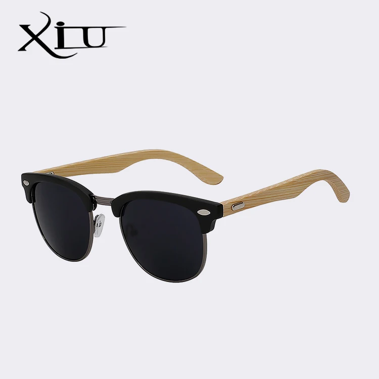 XIU полуметаллический бамбуковые солнечные очки, Для мужчин Для женщин Брендовая дизайнерская обувь, очки для вождения, Зеркальные Солнцезащитные очки Мода Gafas Oculos De Sol feminino UV400 - Цвет линз: Matte black frame