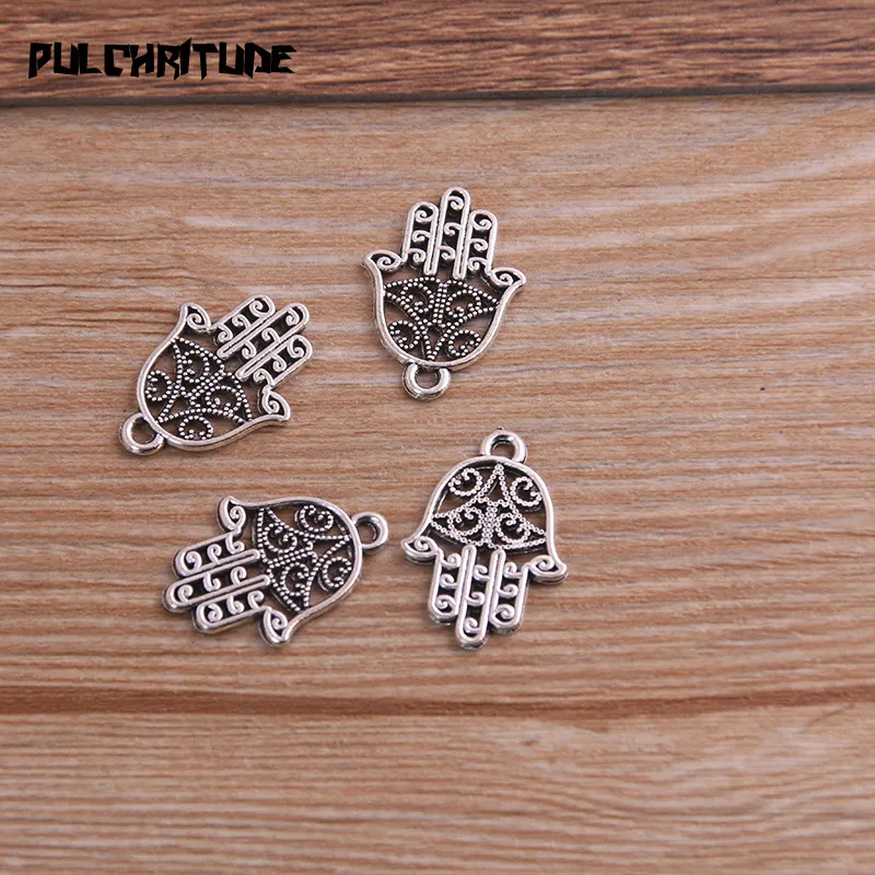 

PULCHRITUDE 30pcs 15*21mm Ancient silver Metal Zinc Alloy Small Hollow hand Charms Fit Jewelry Humanity Pendant Charms Makings