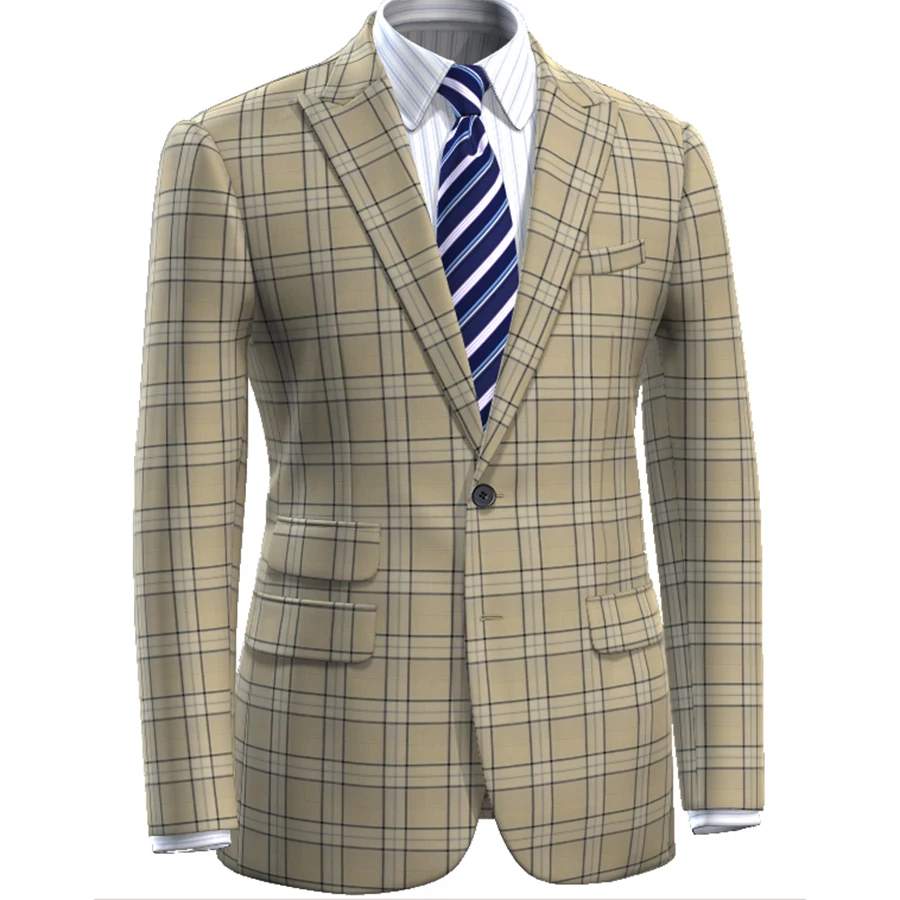 Fashion Designer Custom Made Mens Suit Light Brown Plaid Suit Tailor Made Mens Suit Beige Plaid Suits Bespoke Suit Slim Casual