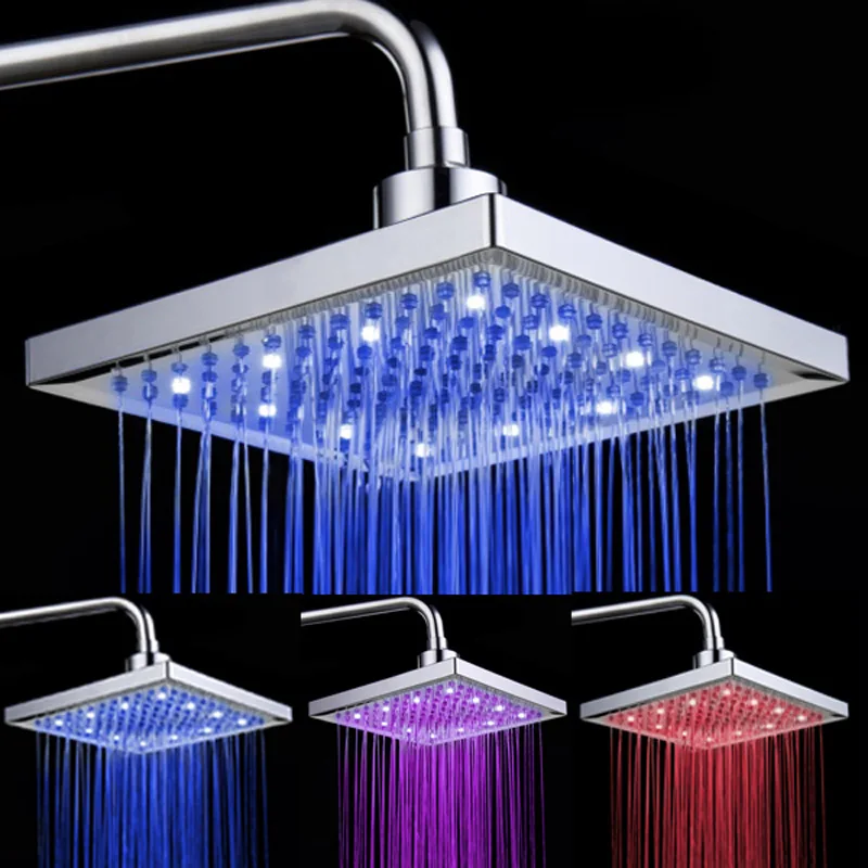 

Temperature Sensor Led Shower Head RGB Light Led Rainfall Shower Square ABS Chrome Plated 3 Color Shower Sprinkle for Bathroom