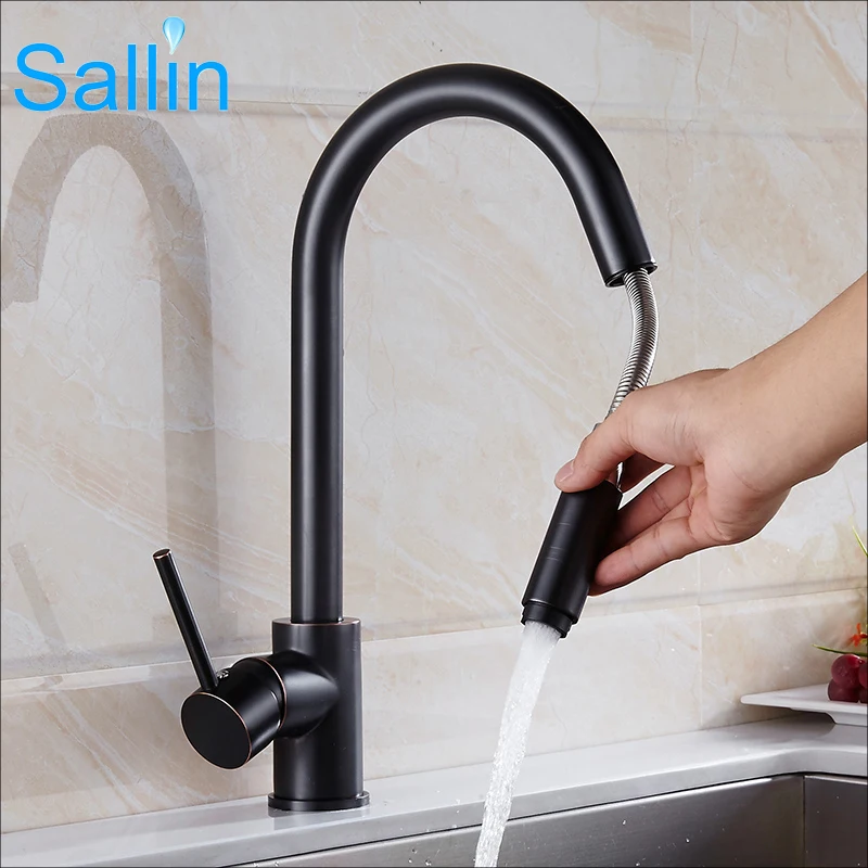 

2017 Newly Arrival Black Bronze Kitchen Sink Faucet Crane Pull Out&Down 360 Degree Rotatable Spray Hot&Cold Kitchen Sink Crane