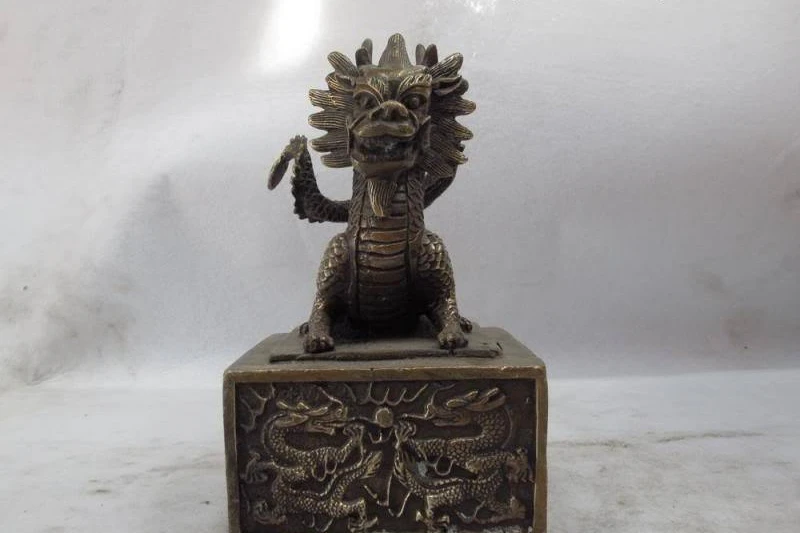 

7 Chinese Royal Palace Classical Copper Bronze Dragon Imperial jade seal statue