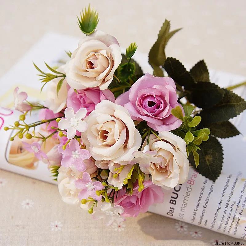 

13heads silk roses Bride bouquet Wedding christmas decoration for home vase ornamental flowerpot artificial flowers scrapbooking
