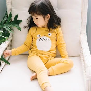 

HT2180 Spring Autumn Children Pajamas Set Boys girls Cartoon Nightwear Kids Printing Sleepwear Long Sleeve+Pant Baby Nightdress