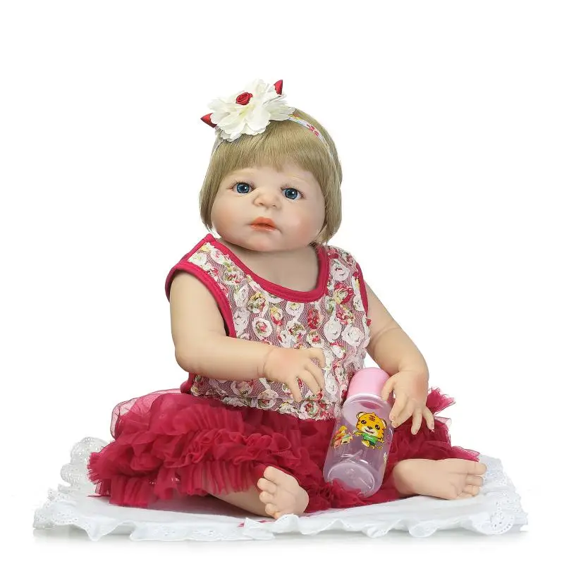 

NPKcollection 57cm full silicone simulation reality newborn baby girl with Wine red air bubble skirt silicone reborn baby dolls