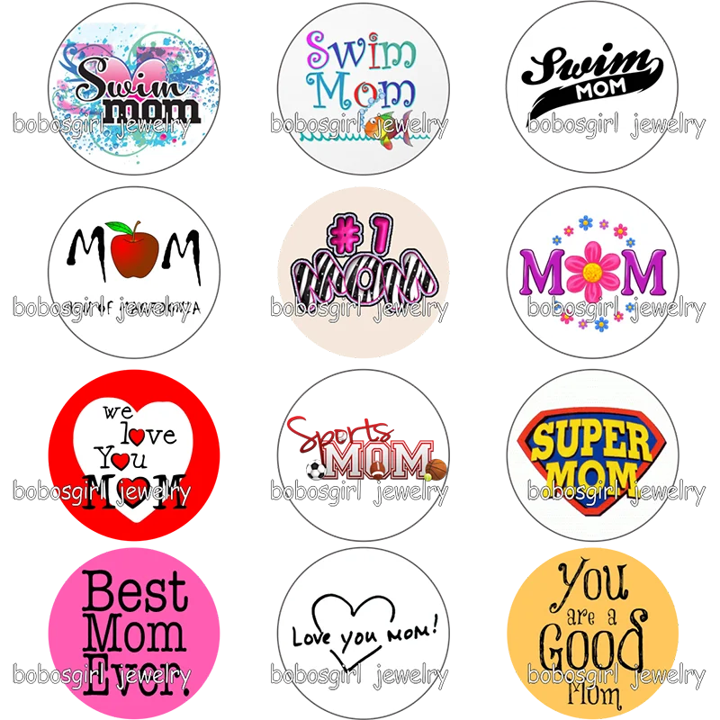 

Swim MOM LOVE glass Snap button photo glass cabochon GS9788