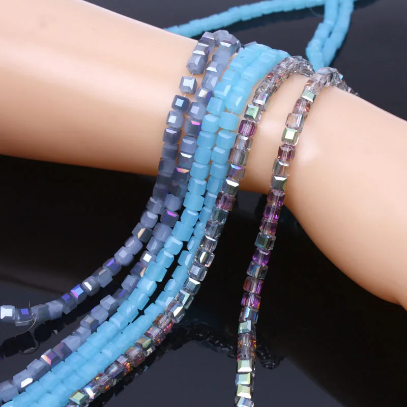 95pcs/lot 4mm small square shape glass beads for necklace bracelet DIY