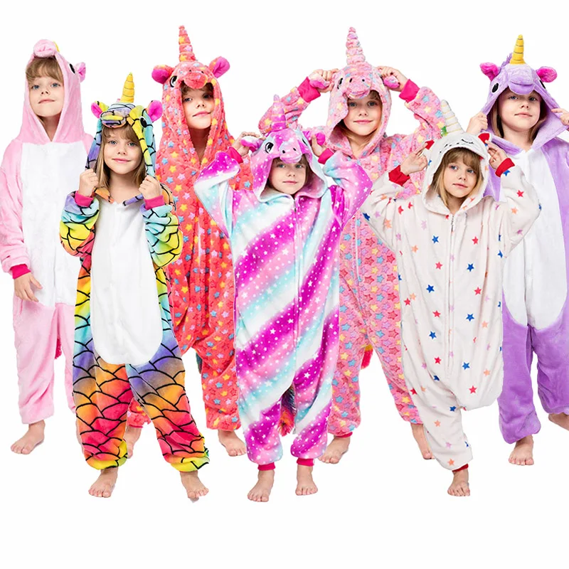 

New children's pajamas Unicorn star boys and girls flannel animals Unicornio cartoon pajamas children's pajamas 2019 new 4-12 Y