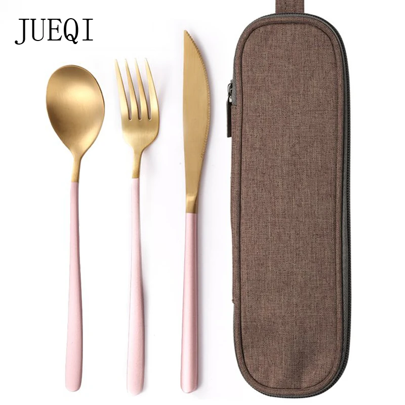 

JueQi Tableware Set Cutlery Stainless Steel 304 Utensils Kitchen Dinnerware include Knife Fork TeaSpoons Camping Tableware Bag