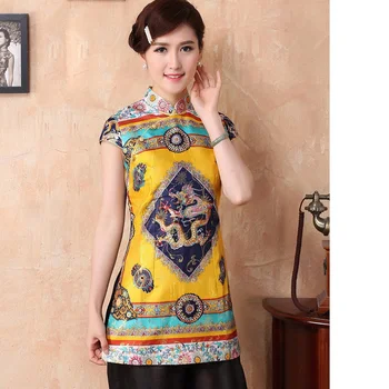 

Yellow Dragon 2015 New Arrival Chinese Tradition Women's 55% Rayon 45% Silk Blouses Shirts Tops M L XL XXL 3XL 4XL 70654