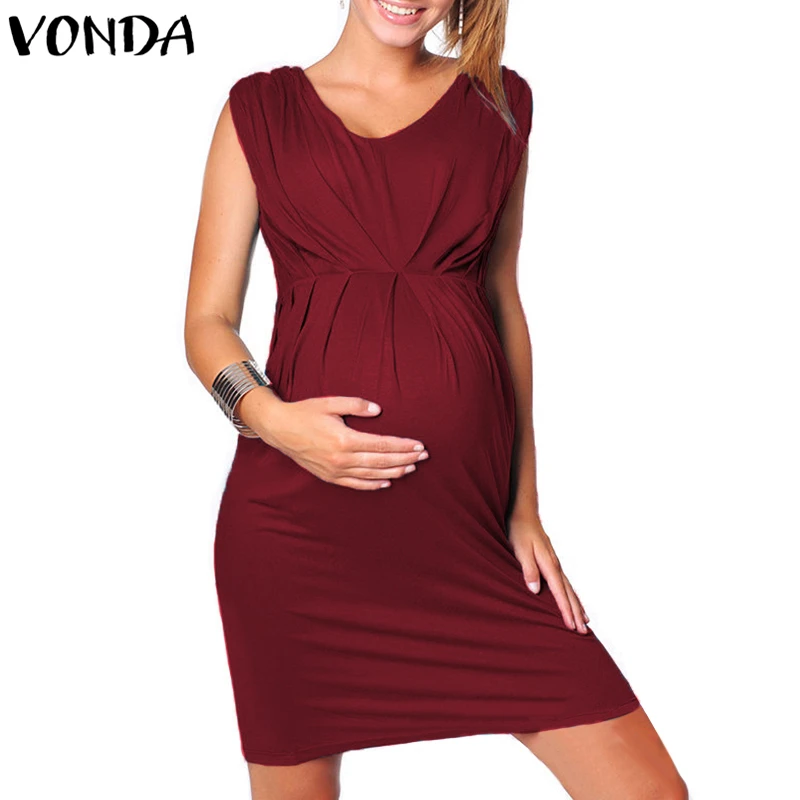 VONDA Women Sexy Mini Bodycon Dress 2018 Summer Pregnant V Neck Sleeveless Casual Solid Dresses Maternity Plus Size Vestidos 5XL VONDA Women Sexy Mini Bodycon Dress 2018 Summer Pregnant V Neck Sleeveless Casual Solid Dresses Maternity Plus Size Vestidos 5XL