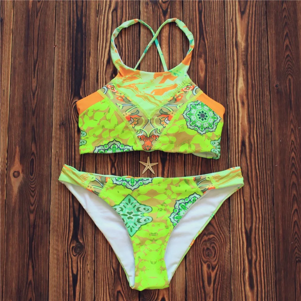 Bikini 2016 New Style Leaves Swimwear Women Top Low Waist Brazilian