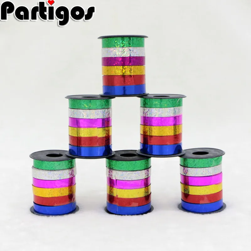 

6pcs/lot 5mm*10Meter Balloons Ribbon Multicolor laser Curling Ribbon Tapes for Birthday Party Wedding Decoration Party Supplies