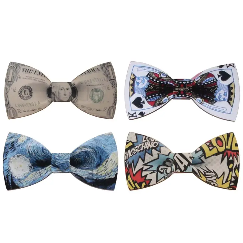 

Mens Boy Funny Dollar Money Letters Print Bow Tie Wooden Magnetic Necktie Party