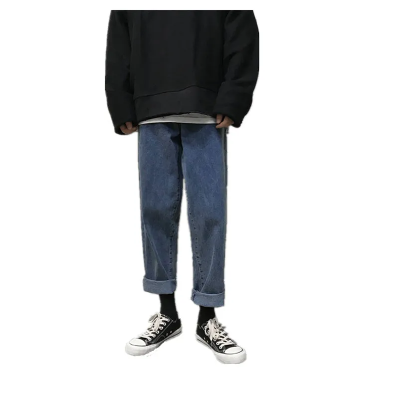

Loose Fit Jeans Men Fall Wide Leg Ankle Length Straight Pants Boys Wild Nine Pants Summer Lightweight Denim Trousers 2019 Summer