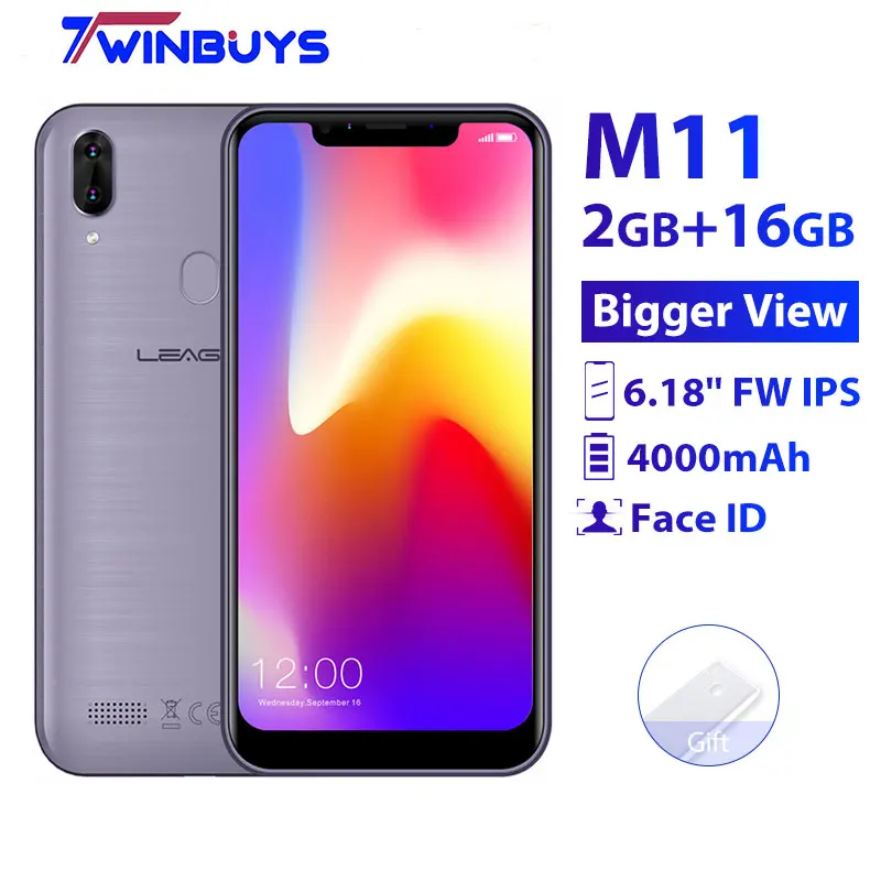 LEAGOO M11 смартфон с четырёхъядерным процессором MTK6739 ОЗУ 2 Гб ПЗУ 16 Android 8 1 6 18 дюйма 4000