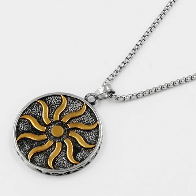 Fashion Jewelry Sun Symbol Pendant Necklace Stainless steel Men Silver
