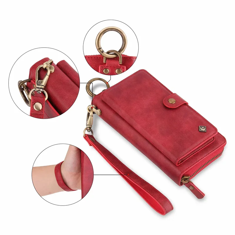 Чехол для телефона на молнии с ремешком и отделением для карт Fundas для huawei P30 Pro/P30 Lite, роскошный кожаный чехол на магните - Цвет: Красный