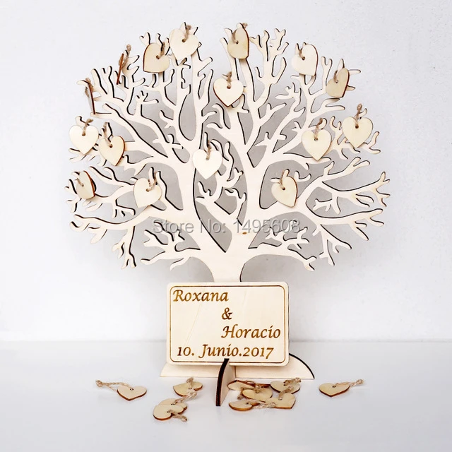 Large Romantic Floral 3D Wooden Guest Book Alternative Round Family Established Name Plague Sign Housewarming Wedding Gift