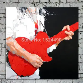 

Hand Painted Canvas Oil Painting Ktv Decorative Fashion Modern Musicians Play The Guitar The Music Room Ditting Toom Adornment