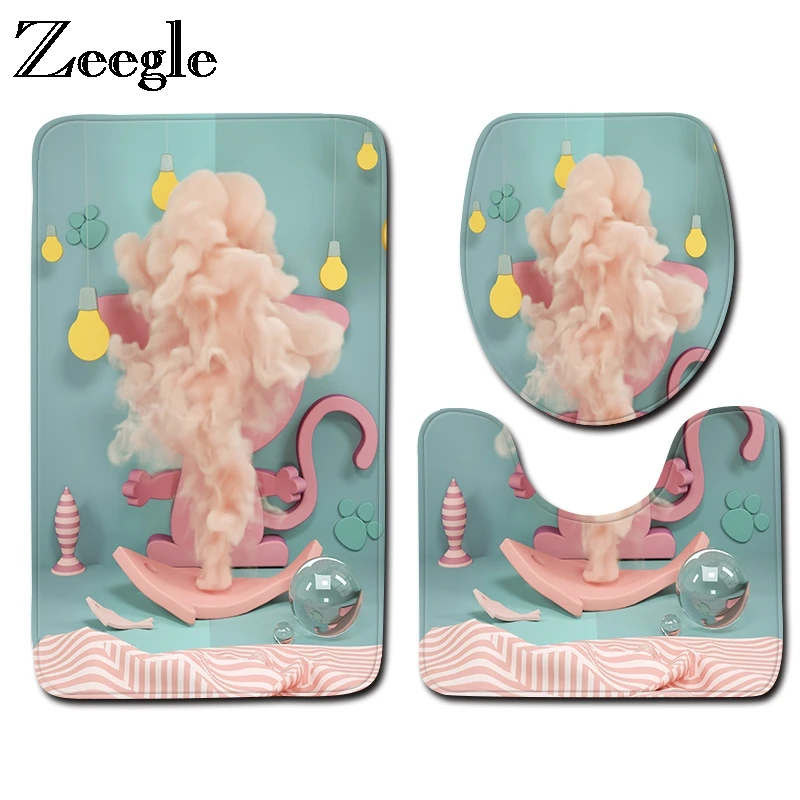 Zeegle Bathroom Mat Set 3pcs Carpet Bathroom Non-Slip Pedestal Rug Bathroom Toilet Seat Cover Set Bath Mat Bathroom Rug