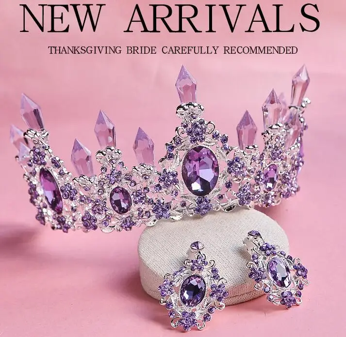 2020 New Arrival Charming Purple Crystal Bridal Tiara Crowns Magnificent Rhinestone Diadem for Princess Wedding Hair Accessories 
