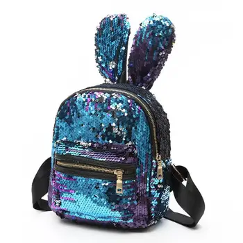 

Fashion backpack PU leather Women bag Sweet girl mini shoulder bag Cute rabbit ear Sequins rivet small backpack Travel Backpack