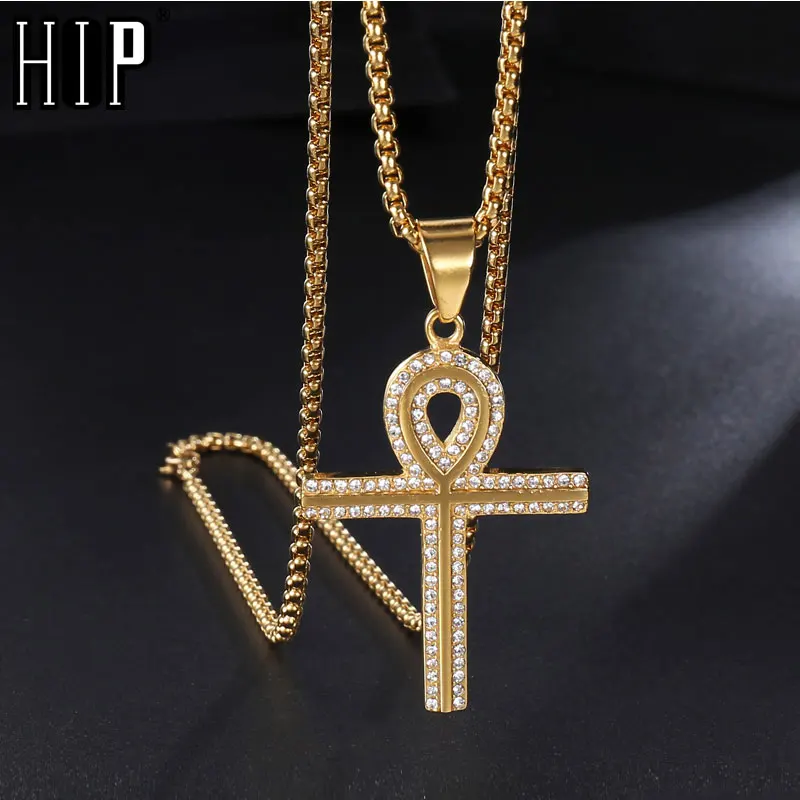 Хип хоп Египетский Bling Cross горный хрусталь Ankh крест ожерелье мужское брелок жизни