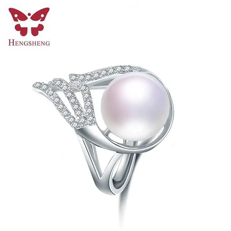 

HENGSHENG 100% Genuine Freshwater Elegant White Women Ring, Fashion Jewelry For Wedding 10-10.5mm Pearl Ring The New Listing