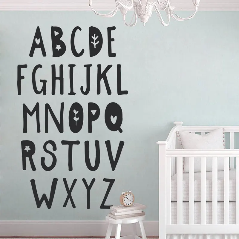

Cute Alphabet Print Wall Decal, Alphabet Letters, Nursery Vinyl Sticker For Baby's Bedroom, Typography, Baby Shower Decor BO18