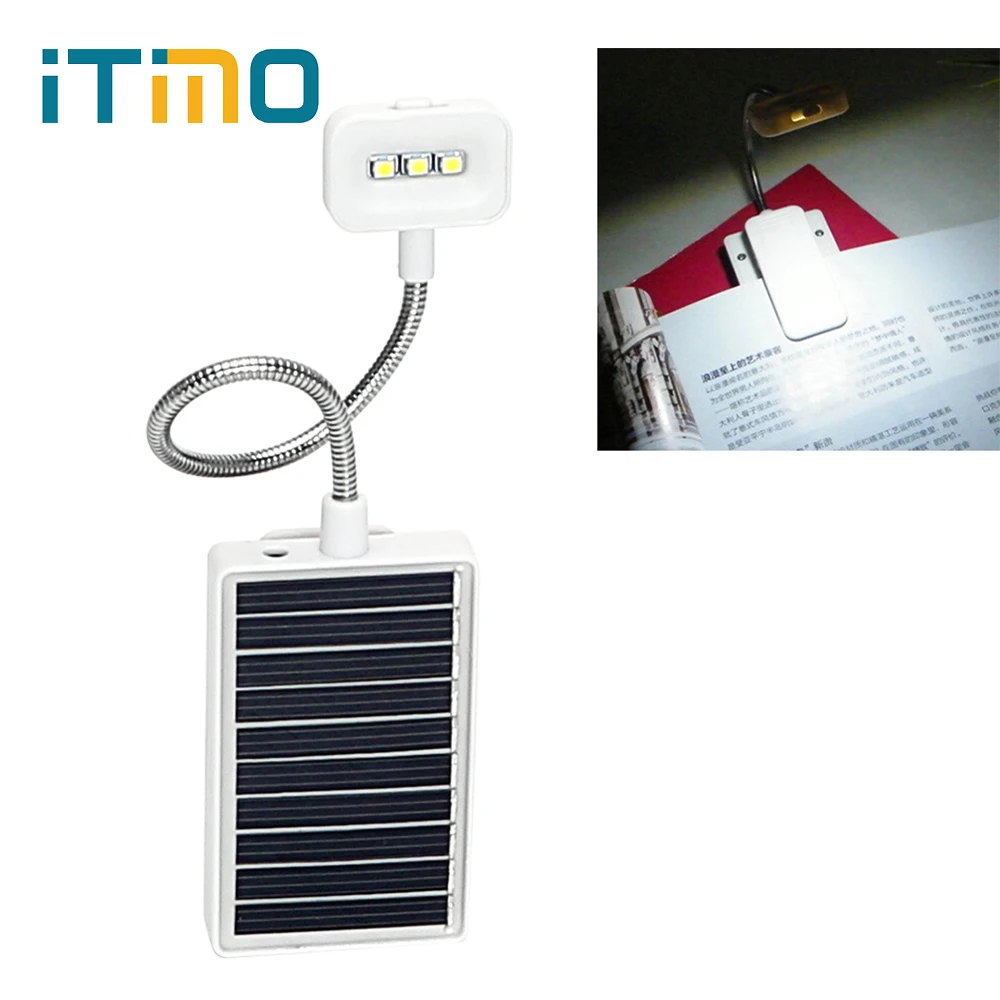 

ITimo Mini LED Solar Book Light Reading Portable Clip on Book Reading Lamp with USB Interface Eye Protection Multi-use Lamp