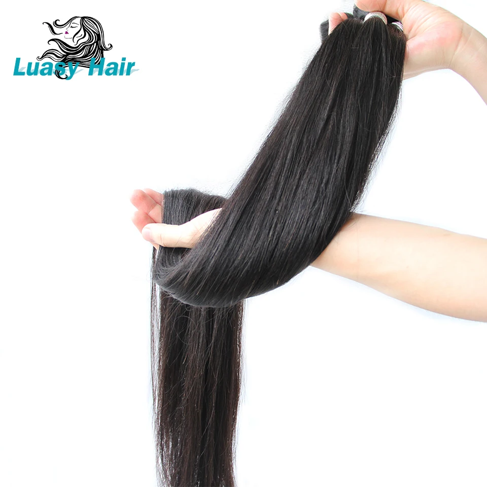 Luasy 30 32 34 36 38 Inch 40 Inch Bundles Straight Peruvian Human Hair Weave Bundles Long Remy Hair Extensions 3 4 PC Hair Weft