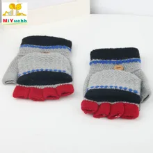 Детский Стиль для мальчиков и девочек трикотажные перчатки зима детей 3-11 лет теплые варежки хлопок и шерсть сплошная половины пальца флип-чехол перчатки