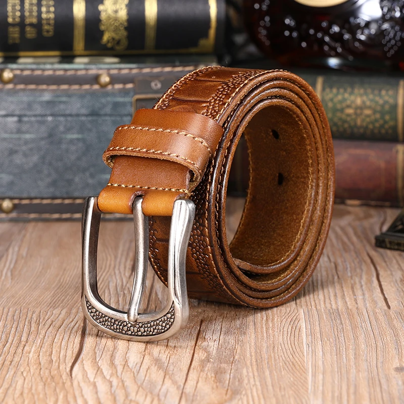 

Cowboy genuine leather strap mens belts 110cm 115cm 120cm Size Long Men's Belt Pin Buckle Fancy Vintage Woven Belt Strap For Man
