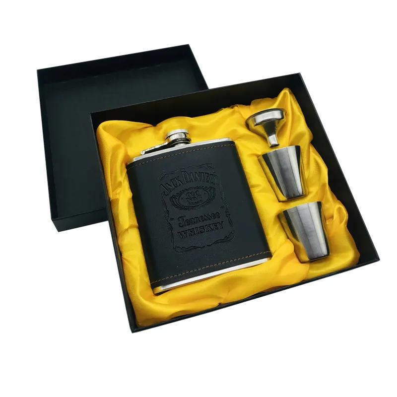 Новый мини 7 унций искусственная кожа обертывание виски Flagon 18/8 нержавеющая сталь