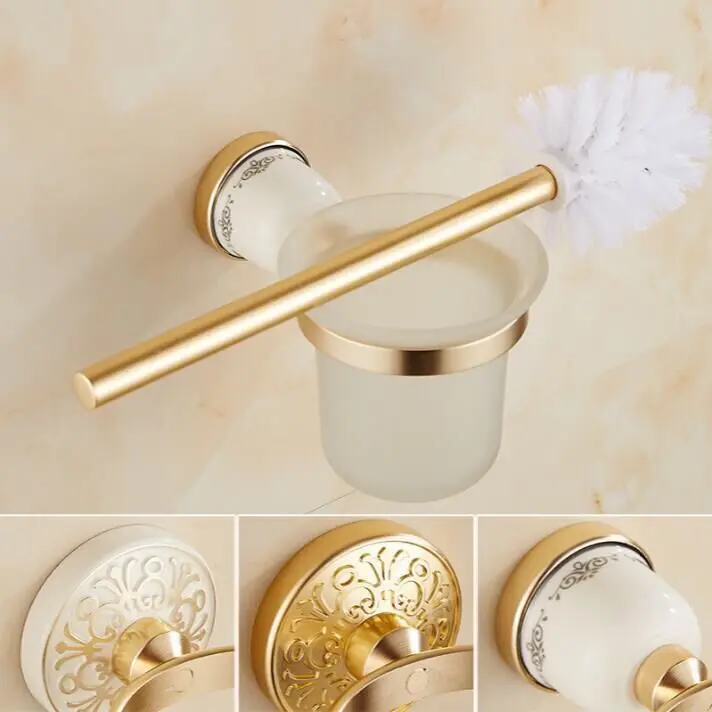 New Arrivals High end Wall Mounted Space aluminum Toilet Cleaning Brush Golden Brass Toilet