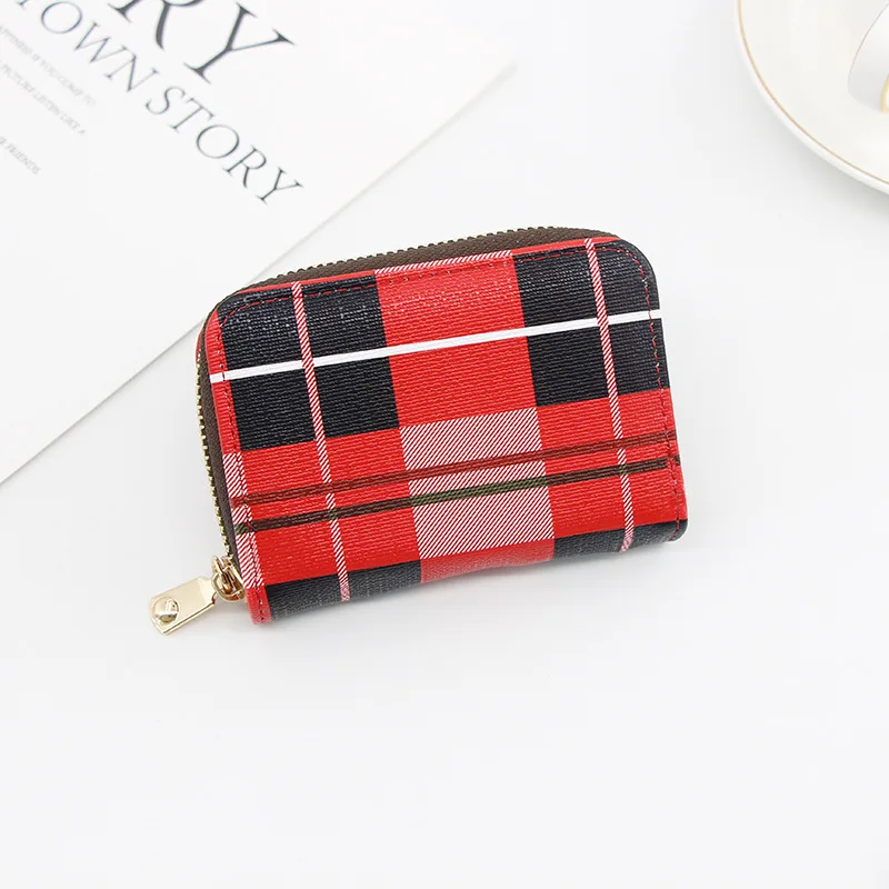 New Fashion Grid Canvas Pattern Double Large Card Slot Bank Credit Holder Business Wallet Card Package - Color: red