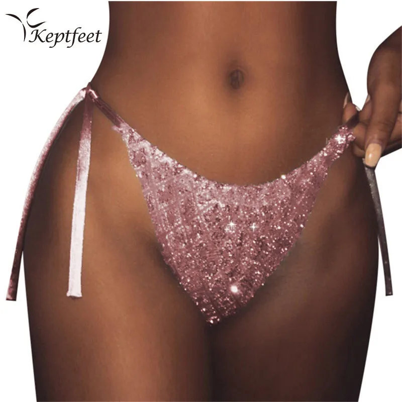 

Pink Sexy Sequins G-String Lady Micro Thong Underwear Pants Bikini Briefs Brazilian Beach Panties Seamless Briefs